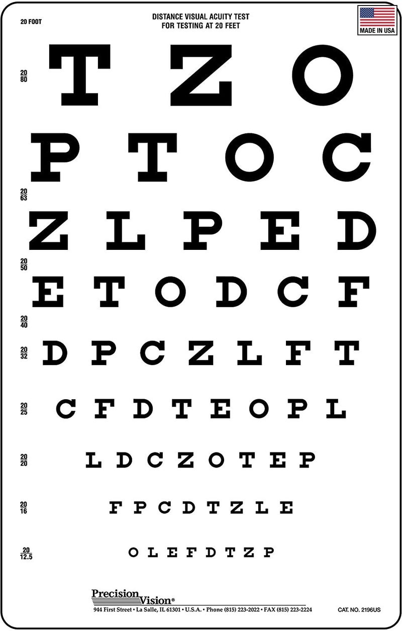 Snellen Vision Eye Test Chart 20 ft (6 Meter) Distance